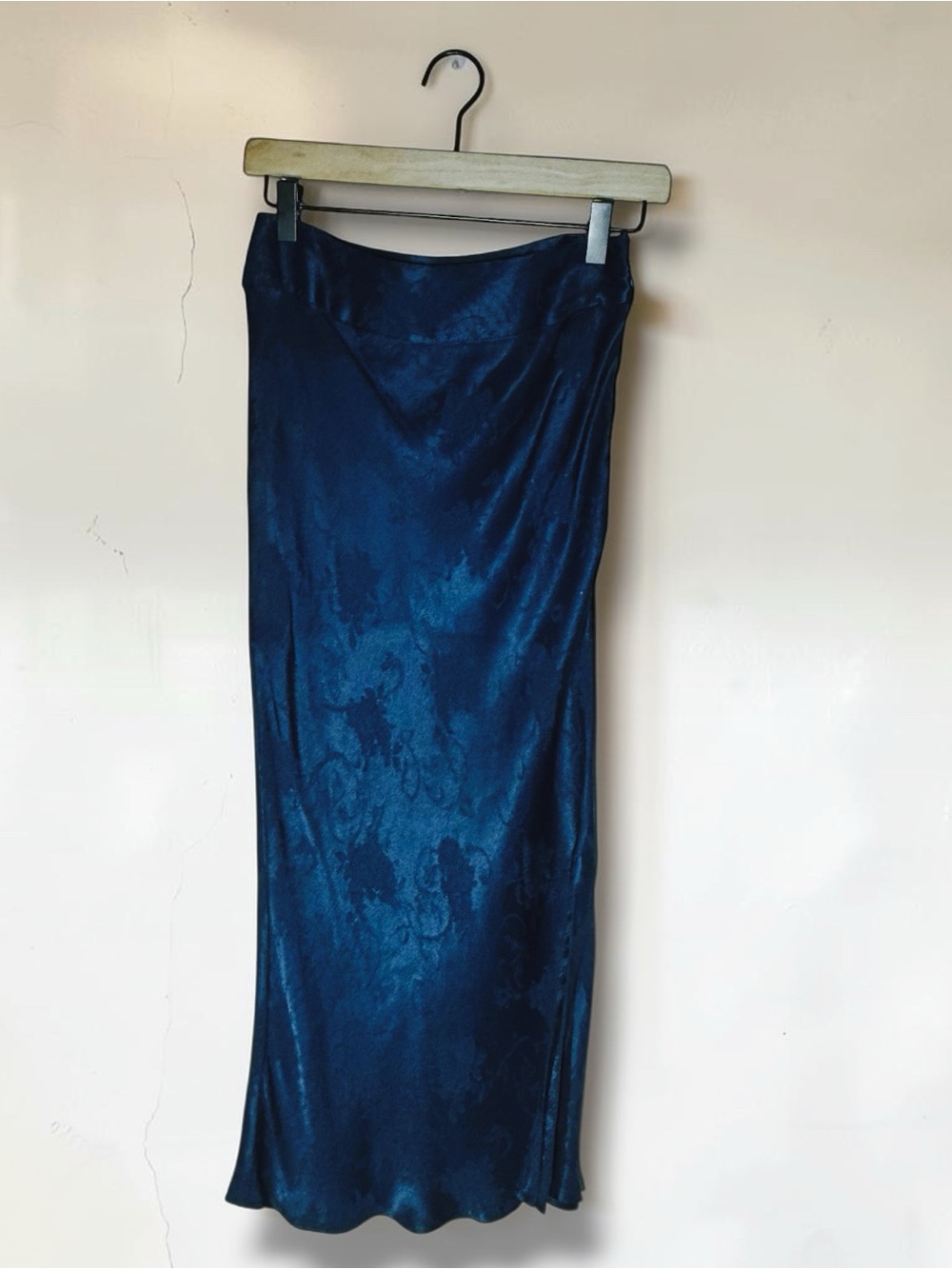 Anthropologie Moulinette Soeurs Blue Jacquard Satin Slip Midi Skirt NWOT